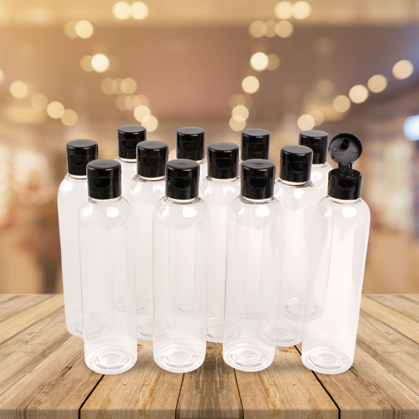 8 oz. Clear Cosmo Round Bottles w/Flip Cap - 12 Pack