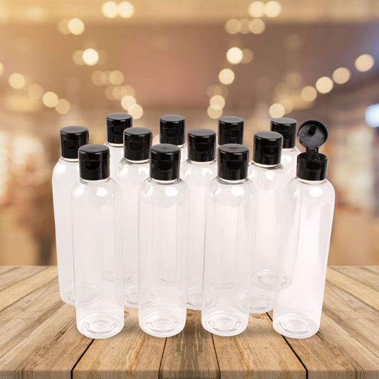 8 oz. Clear Cosmo Round Bottles w/Flip Cap - 12 Pack